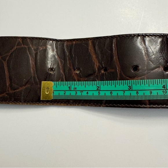 Linea Pelle Wide Croc Embossed Leather Belt Rhinestone Vintage Ruby Red -Fall 24 - Picture 8 of 11